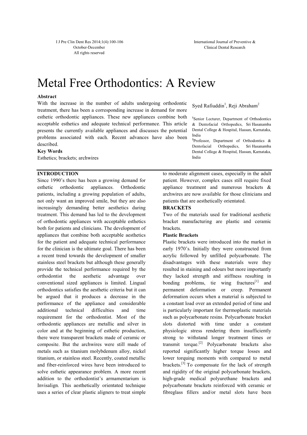 Metal Free Orthodontics: a Review