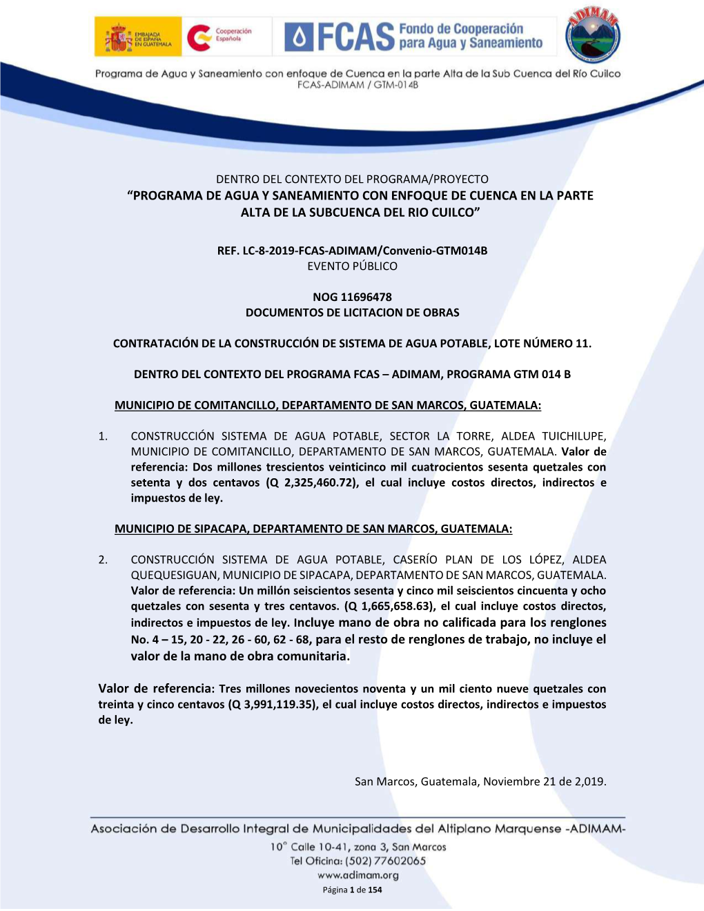 Programa De Agua Y Saneamiento Con Enfoque De Cuenca En La Parte Alta De La Subcuenca Del Rio Cuilco”