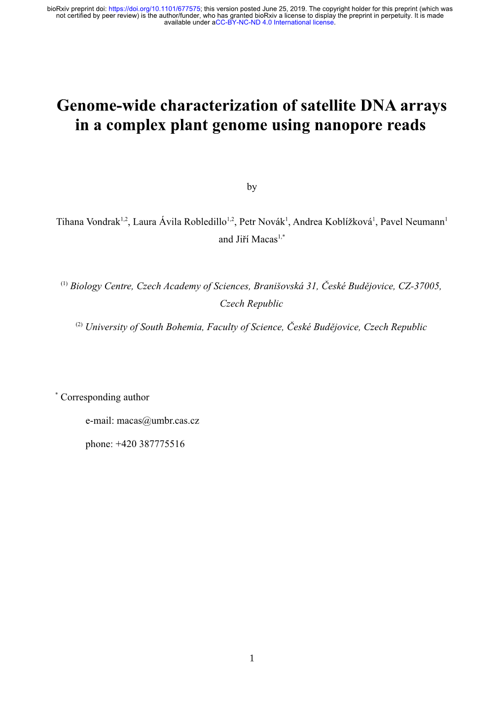 Genome-Wide Characterization of Satellite DNA Arrays in a Complex Plant Genome Using Nanopore Reads