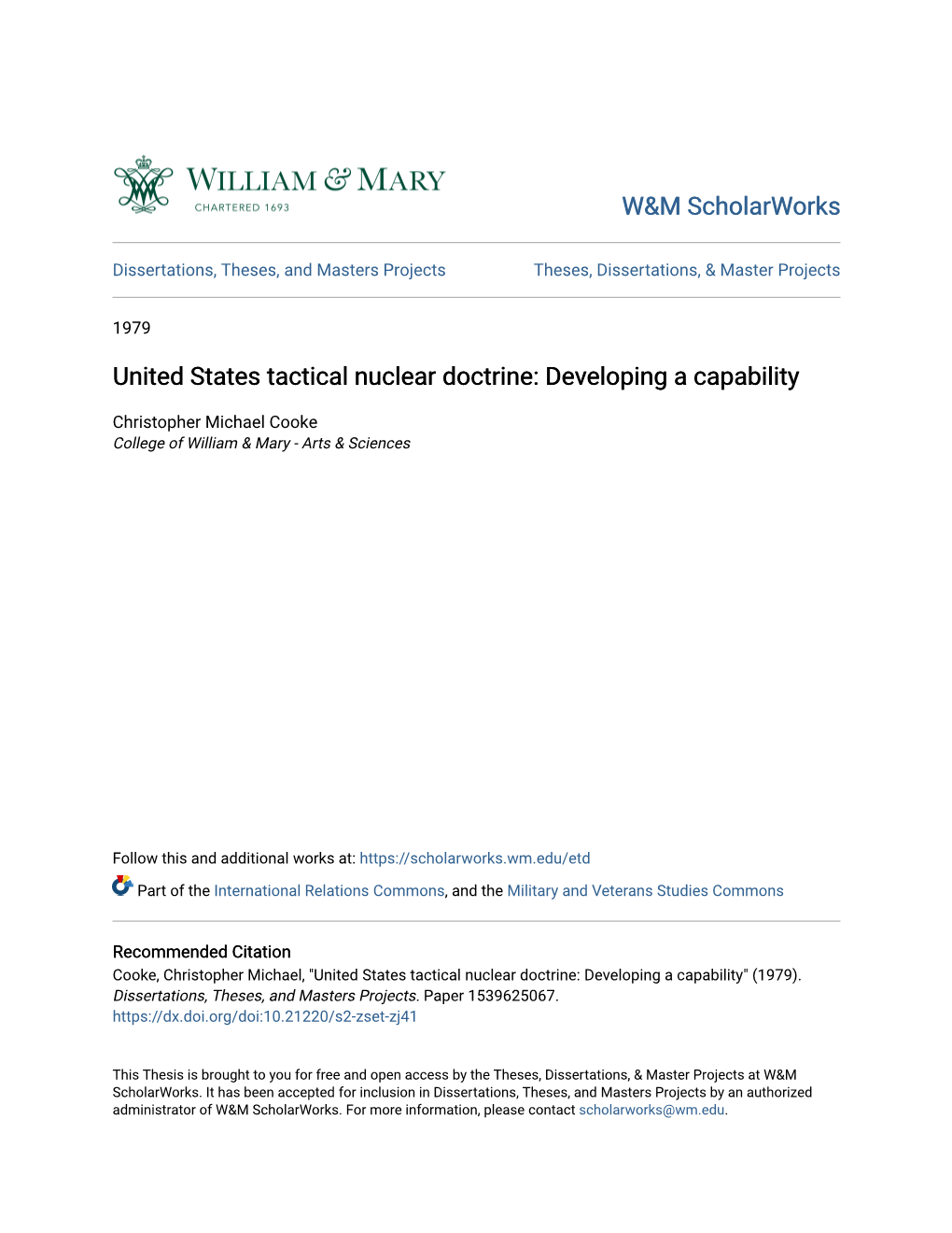 United States Tactical Nuclear Doctrine: Developing a Capability