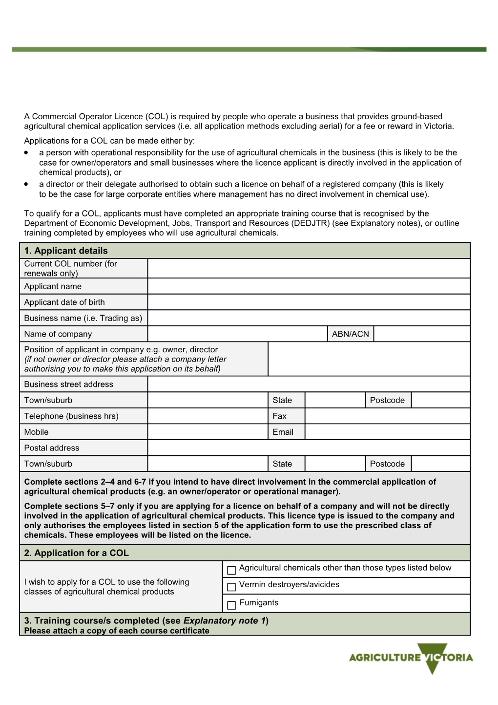 Application for a Permit to Carry out Specified Spraying in an Agricultural Chemical Control s1