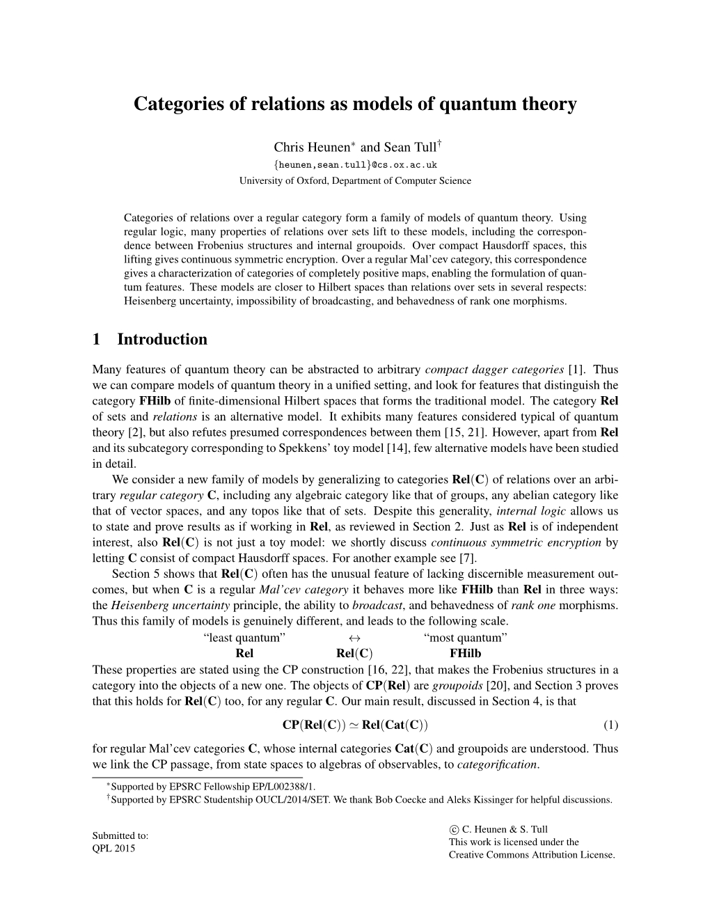 Categories of Relations As Models of Quantum Theory