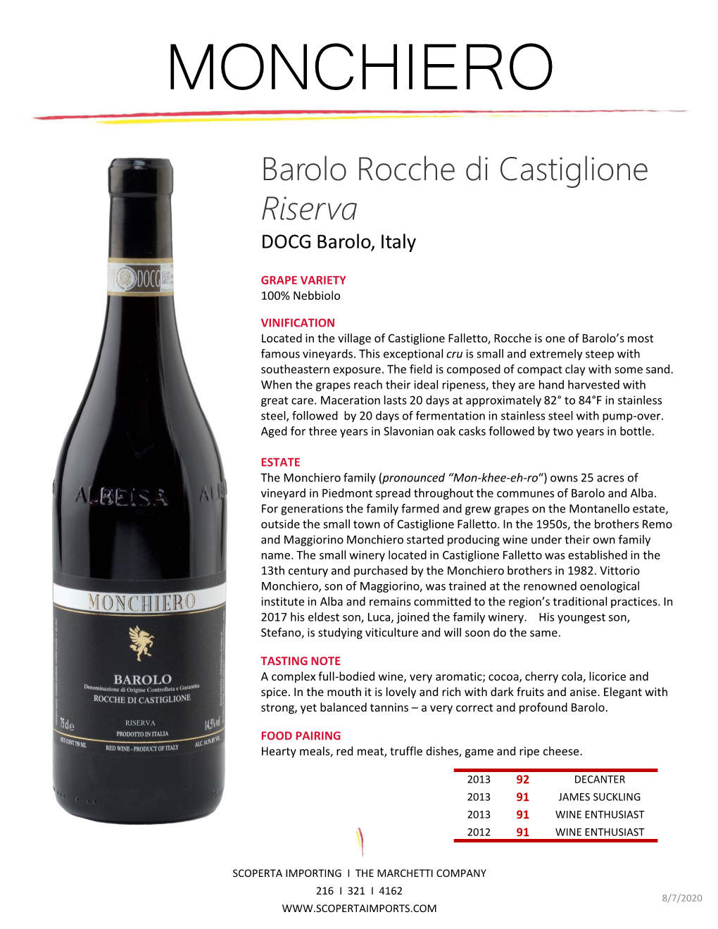 Barolo Rocche Di Castiglione Riserva DOCG Barolo, Italy