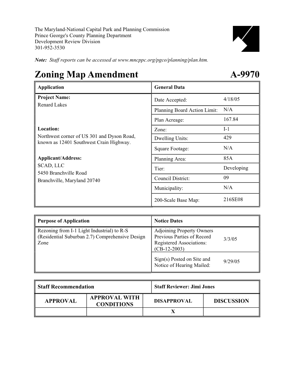 Zoning Map Amendment A-9970 Application General Data