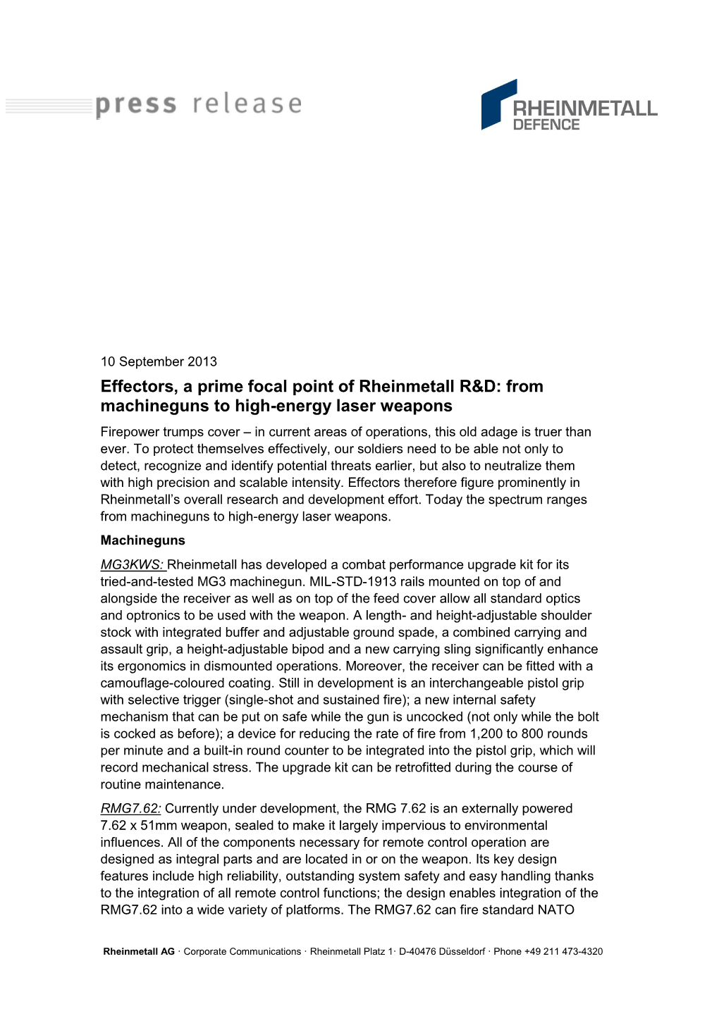 Effectors, a Prime Focal Point of Rheinmetall R&D: From