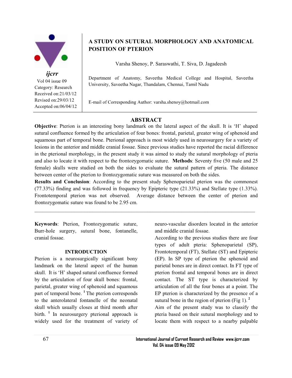 A Study on Sutural Morphology and Anatomical Position of Pterion