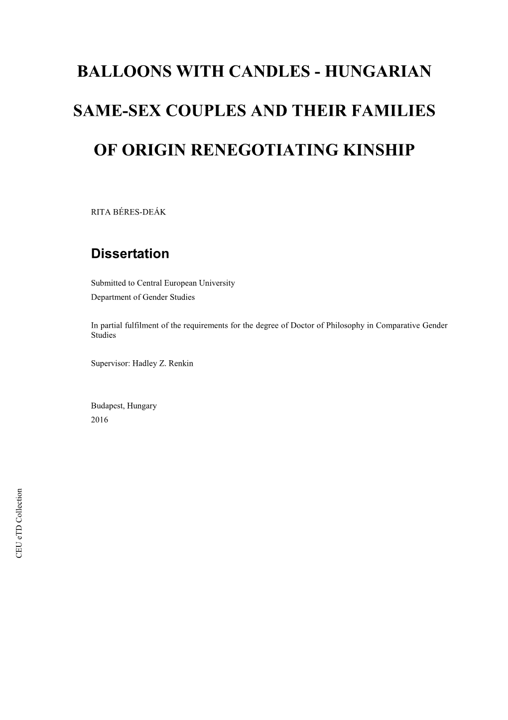 Hungarian Same-Sex Couples and Their Families of Origin Renegotiating Kinship