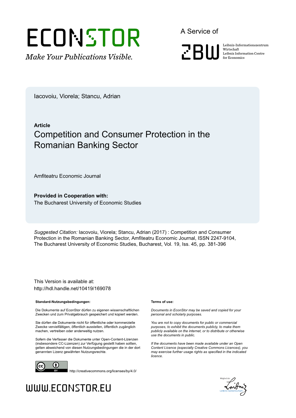 Competition and Consumer Protection in the Romanian Banking Sector