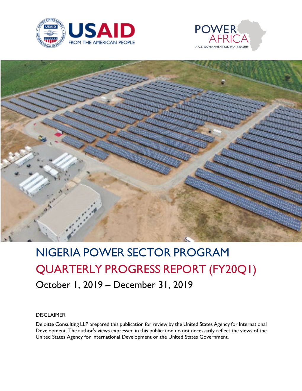 NIGERIA POWER SECTOR PROGRAM QUARTERLY PROGRESS REPORT (FY20Q1) October 1, 2019 – December 31, 2019