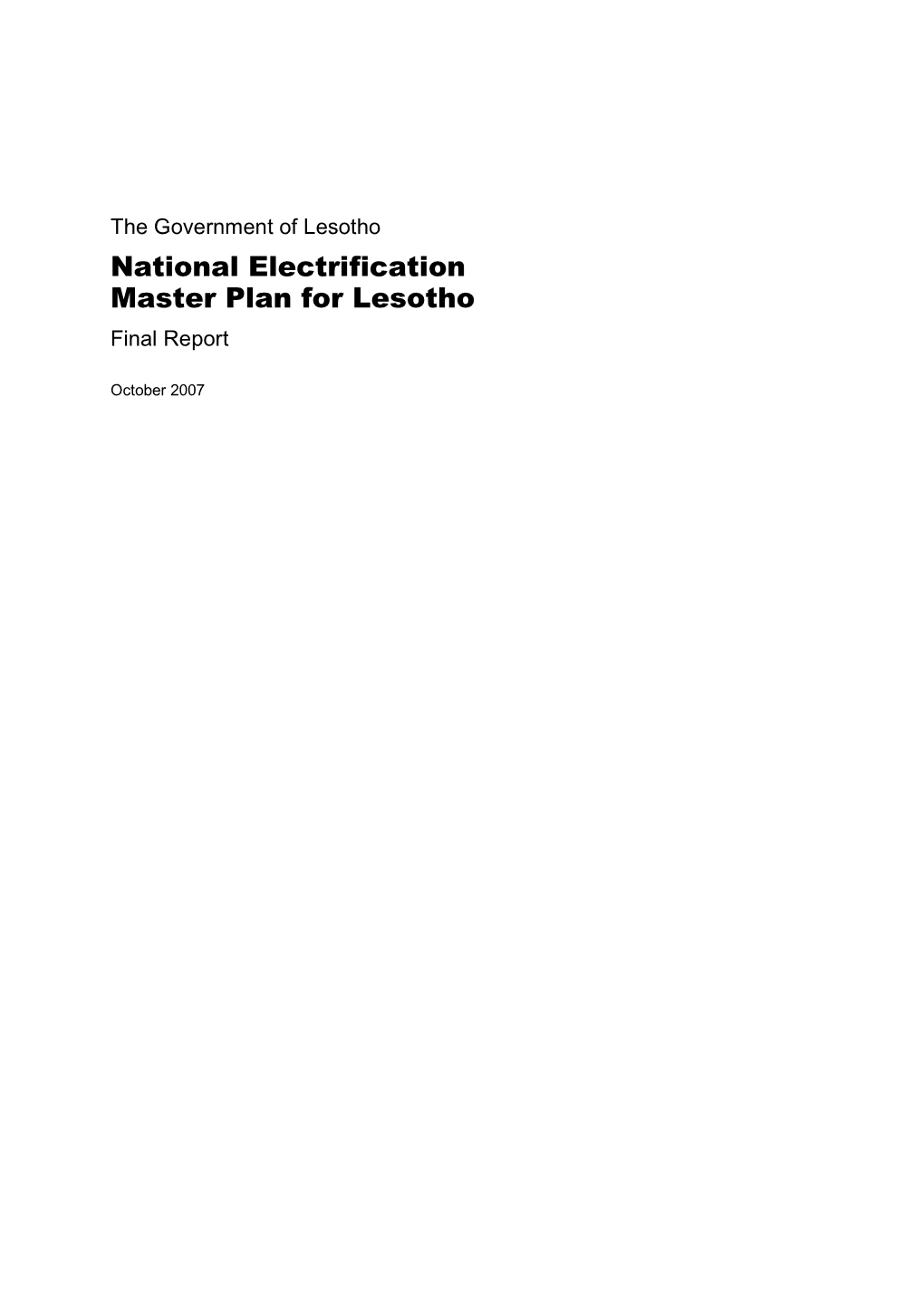 National Electrification Master Plan for Lesotho Final Report