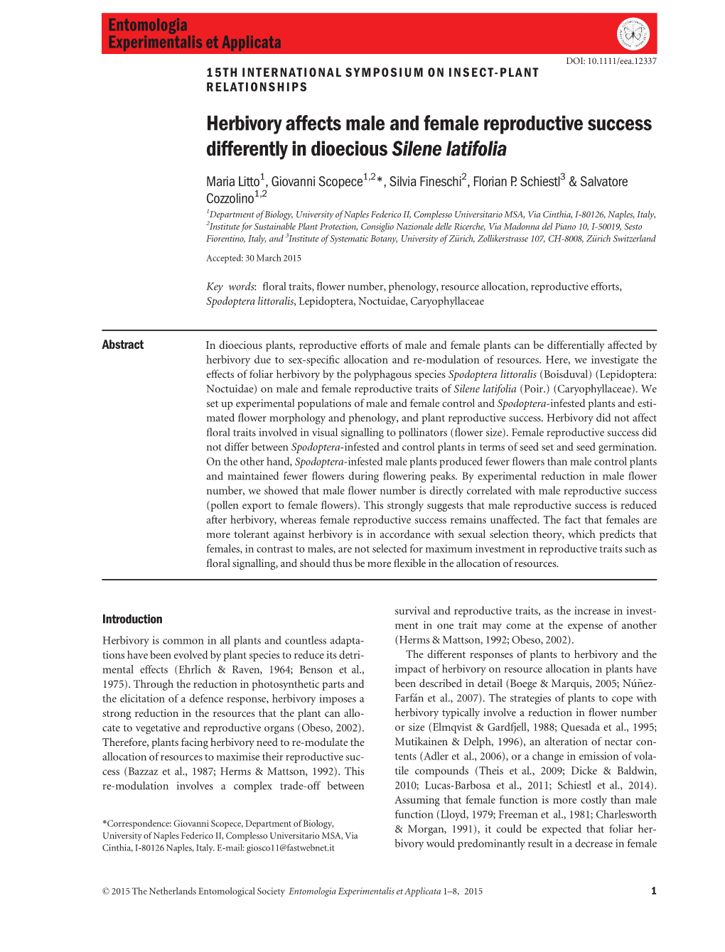 Herbivory Affects Male and Female Reproductive Success Differently In