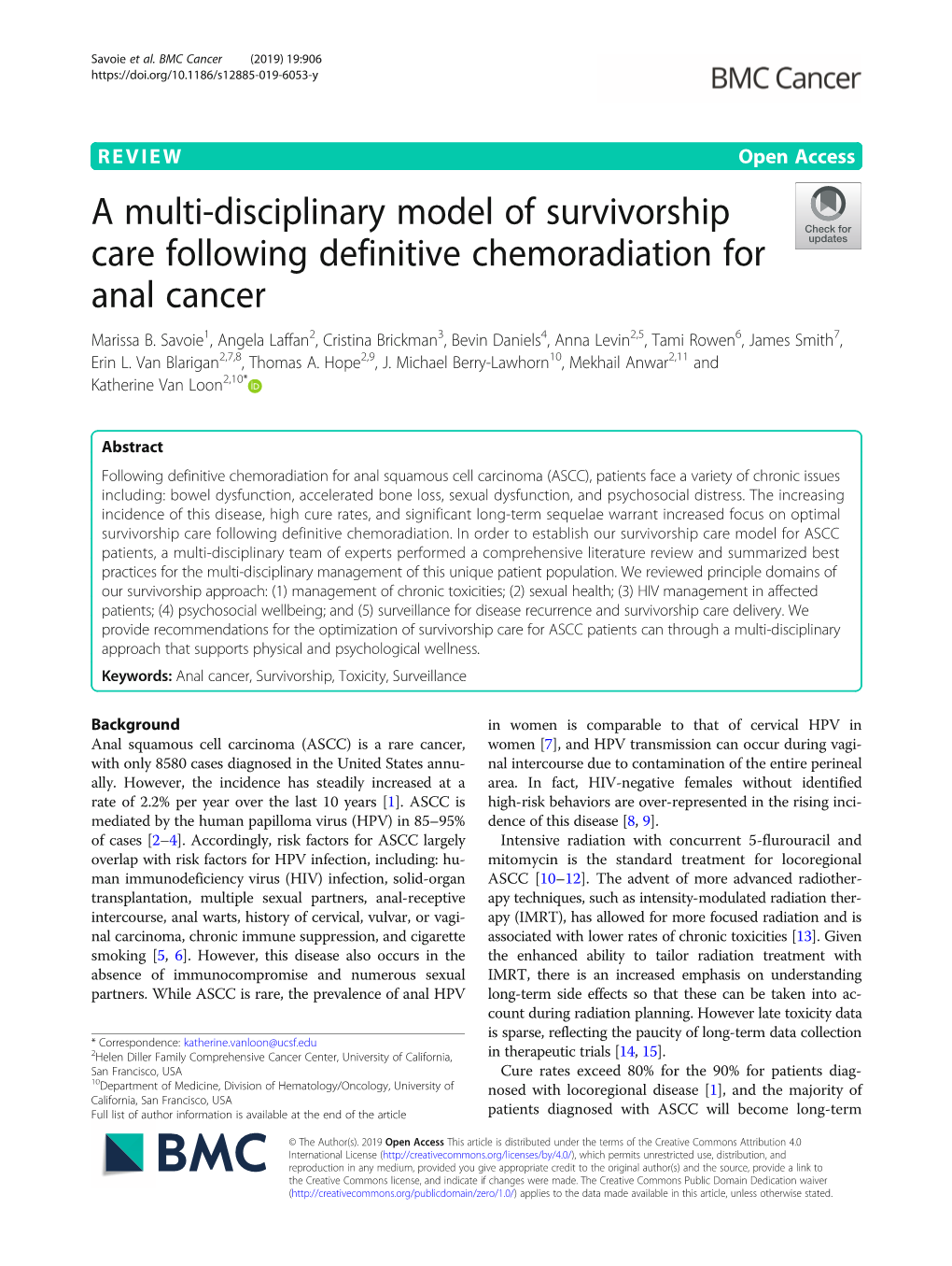 A Multi-Disciplinary Model of Survivorship Care Following Definitive Chemoradiation for Anal Cancer Marissa B