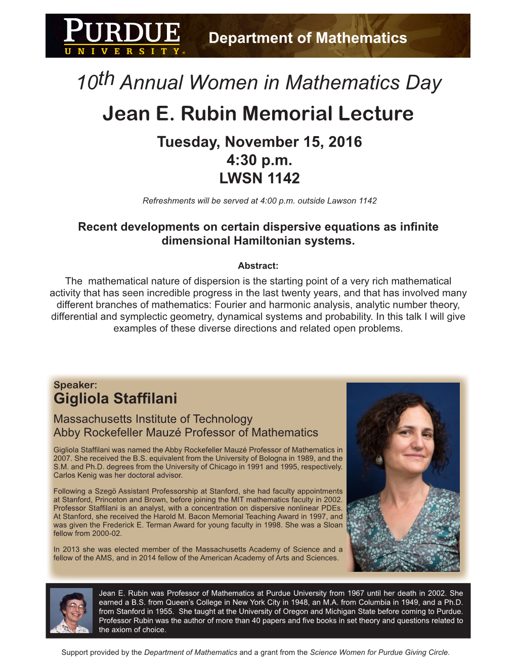 Jean E. Rubin Memorial Lecture 10Th Annual Women in Mathematics