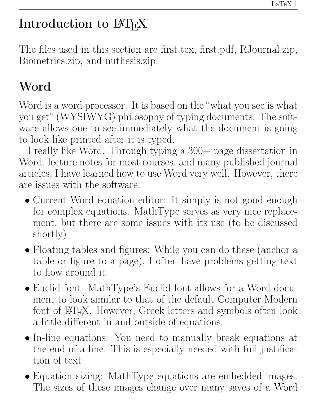 Introduction to LATEX Word