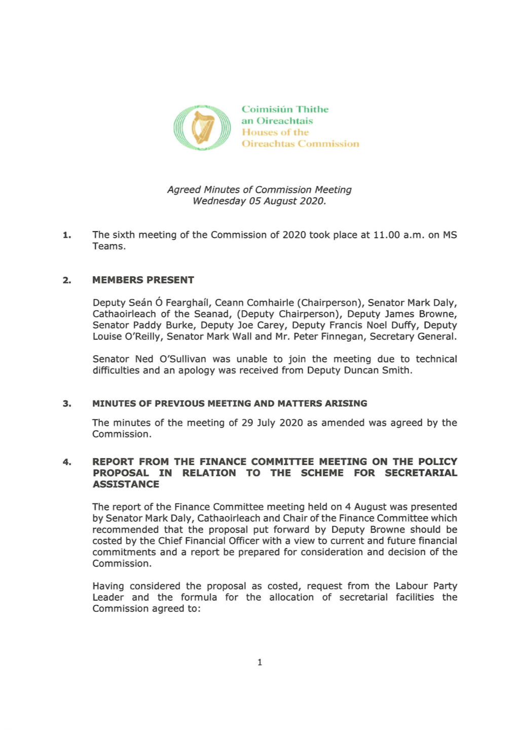 Houses of the Oireachtas Commission Minutes