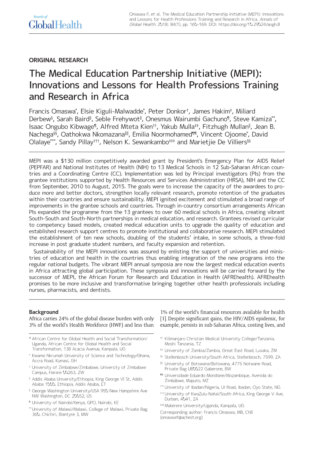 The Medical Education Partnership Initiative (MEPI): Innovations and Lessons for Health Professions Training and Research in Africa