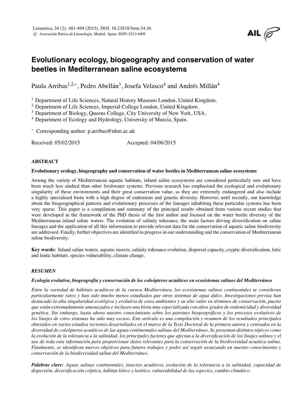 Evolutionary Ecology, Biogeography and Conservation of Water Beetles in Mediterranean Saline Ecosystems