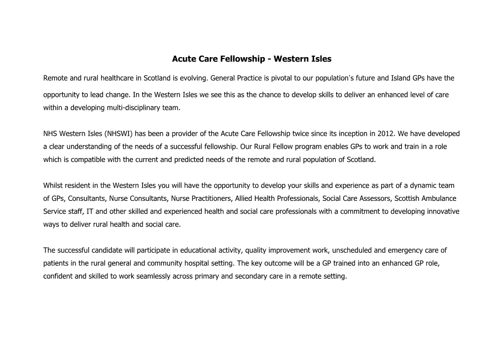 Acute Care Fellowship - Western Isles