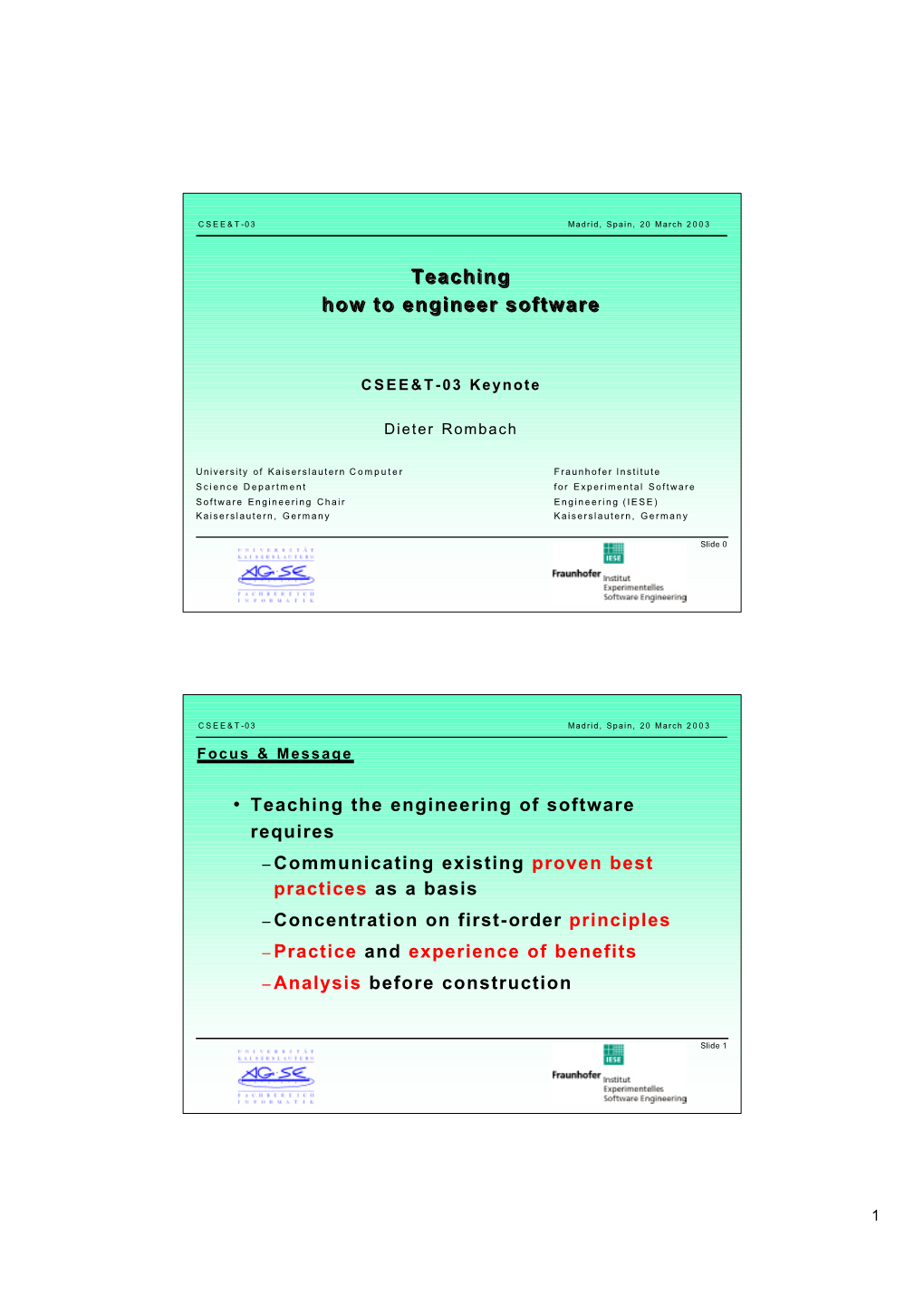 Teaching How to Engineer Software Teaching How To