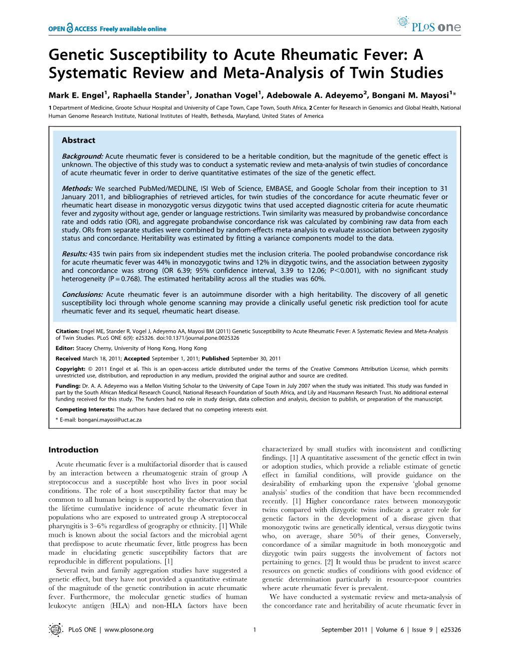 Genetic Susceptibility to Acute Rheumatic Fever: a Systematic Review and Meta-Analysis of Twin Studies