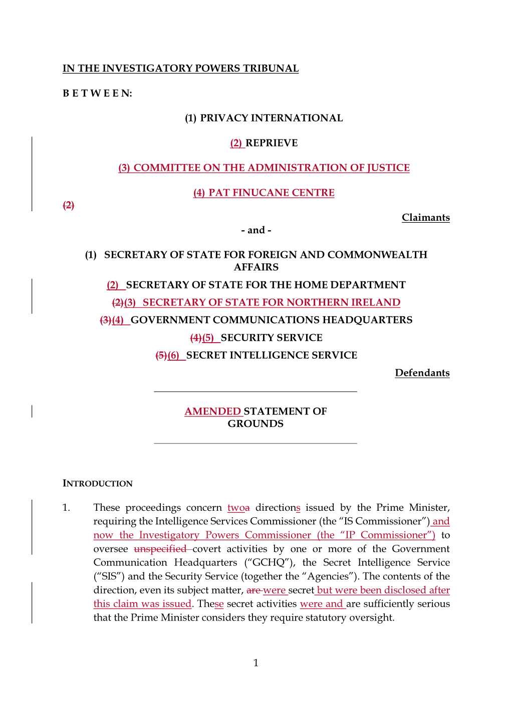 9. Claimants' Amended Grounds