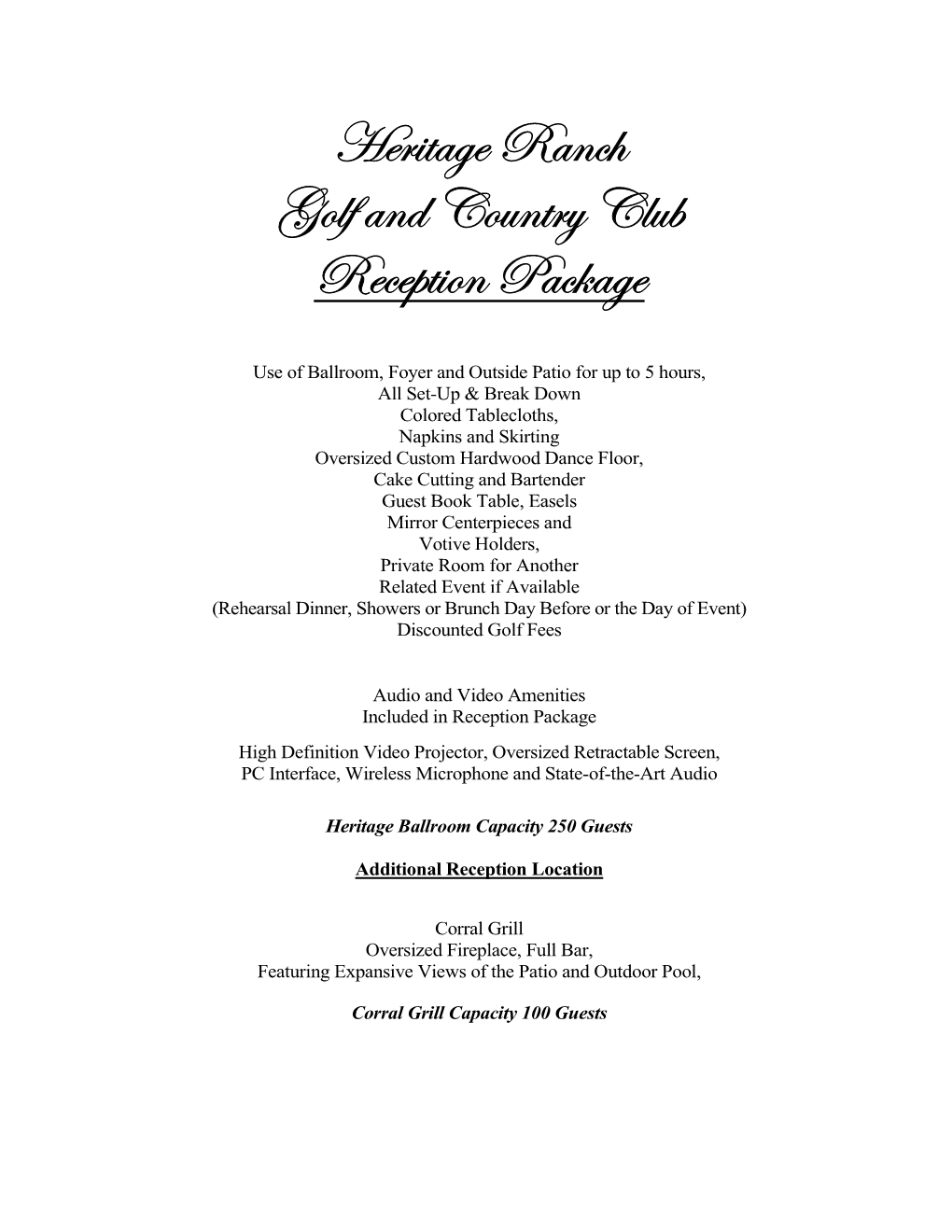 Heritage Ranch Golf and Country Club Reception Package