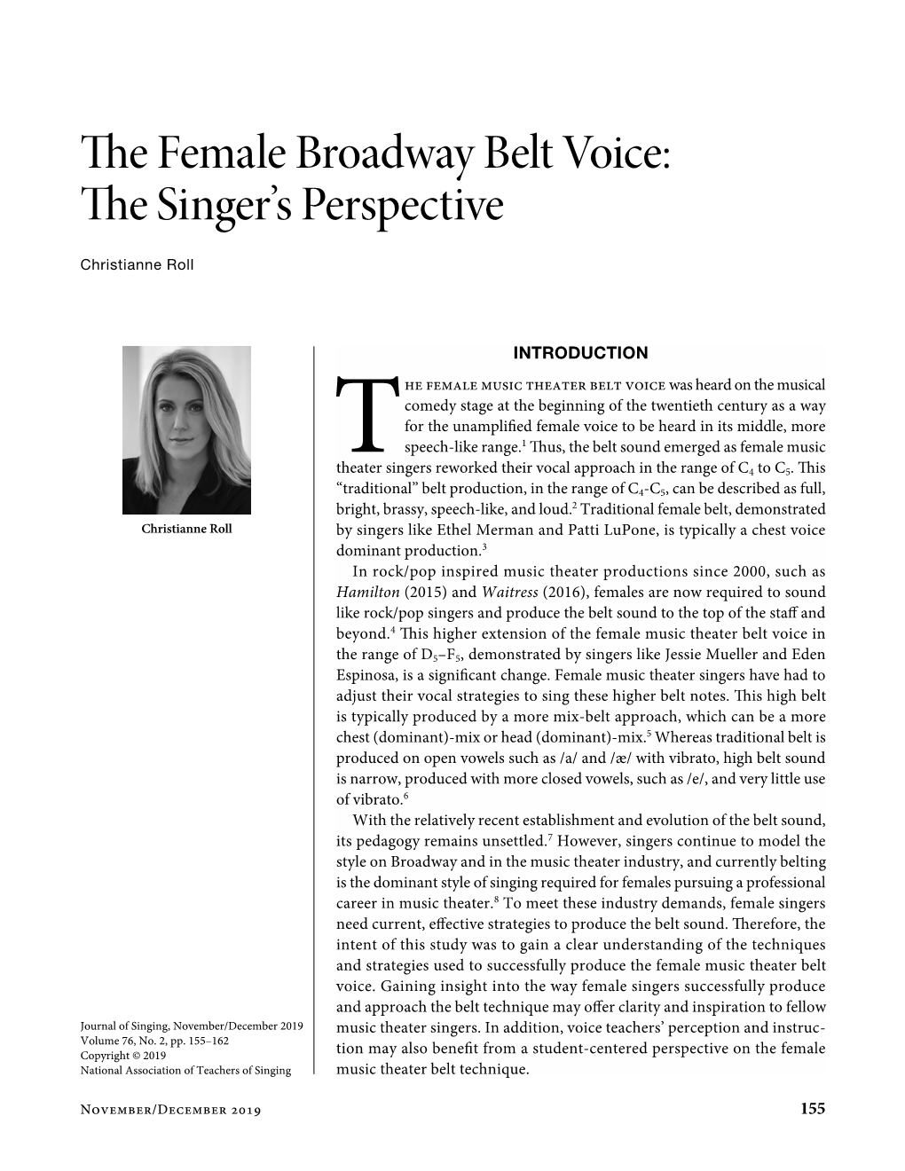 The Female Broadway Belt Voice: the Singer’S Perspective