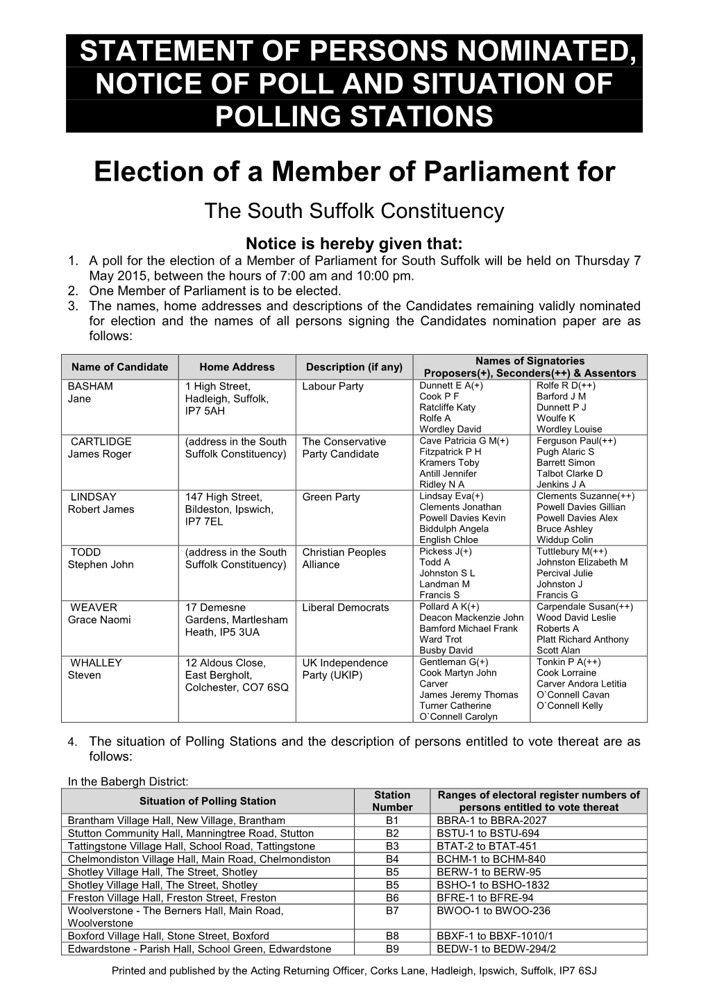 Statement of Persons Nominated & Notice of Poll & Situation of Polling