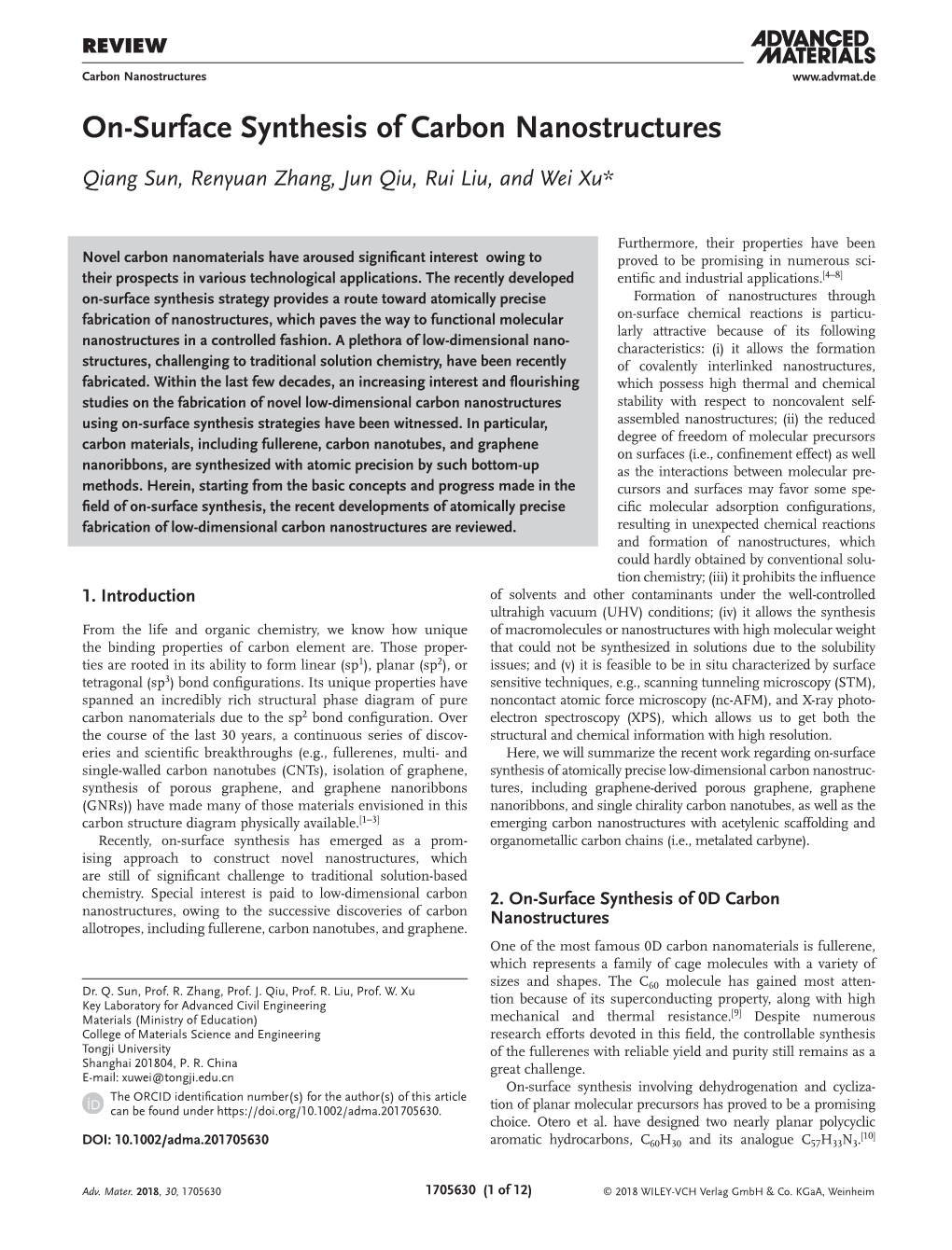 On&#X02010;Surface Synthesis of Carbon Nanostructures