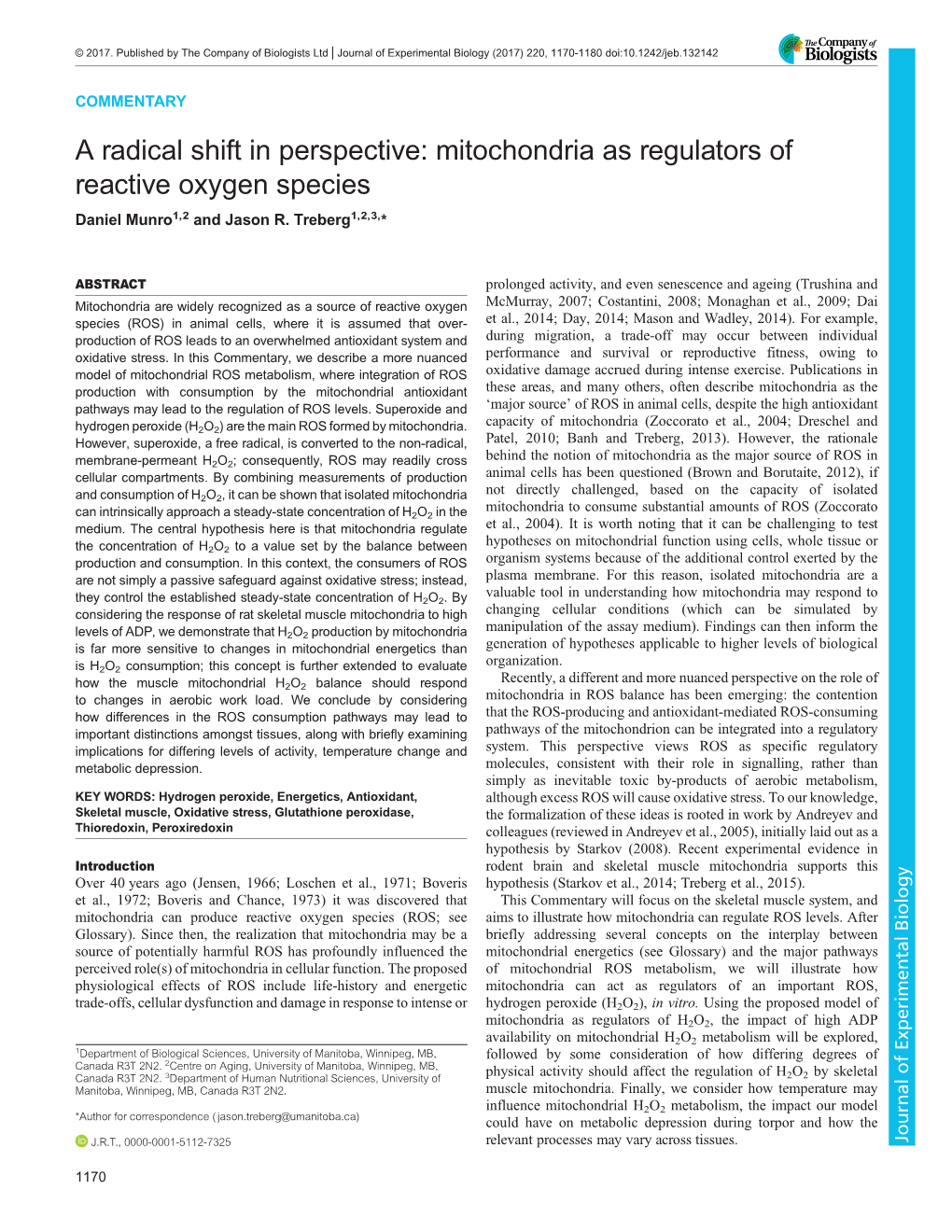 Mitochondria As Regulators of Reactive Oxygen Species Daniel Munro1,2 and Jason R