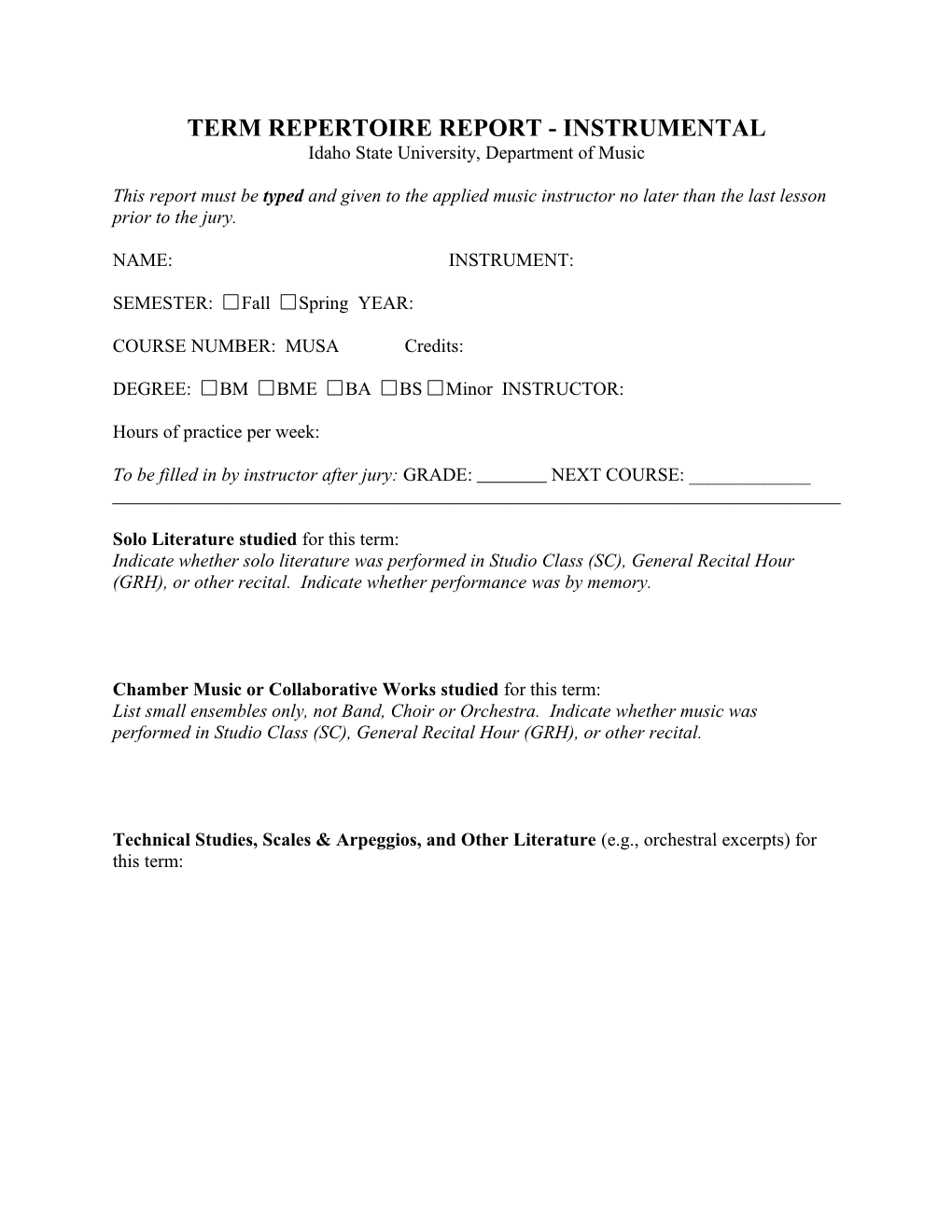 Recital Audition Form