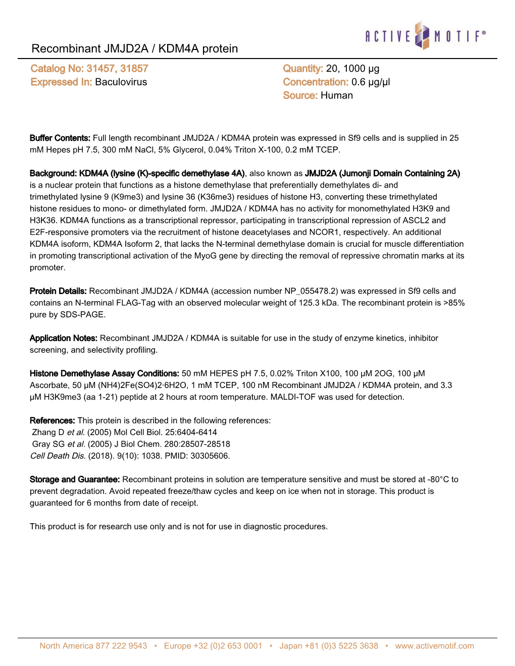 Active Motif Technical Data Sheet (TDS)