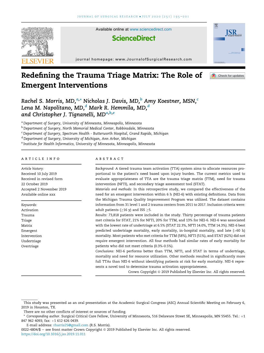 Redefining the Trauma Triage Matrix