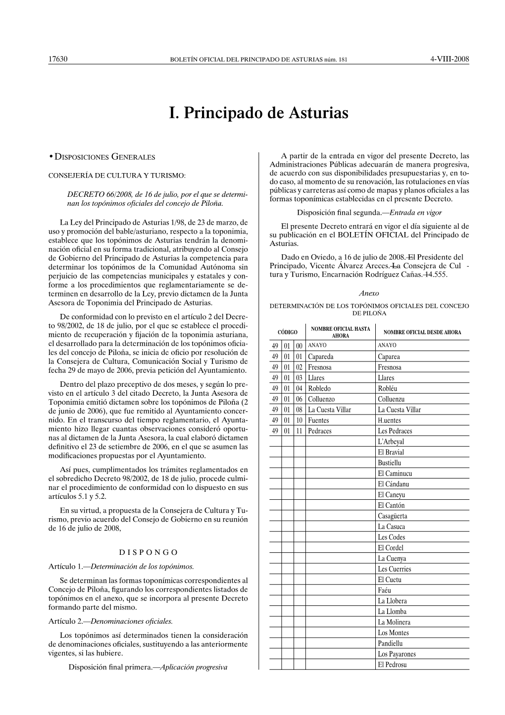 I. Principado De Asturias