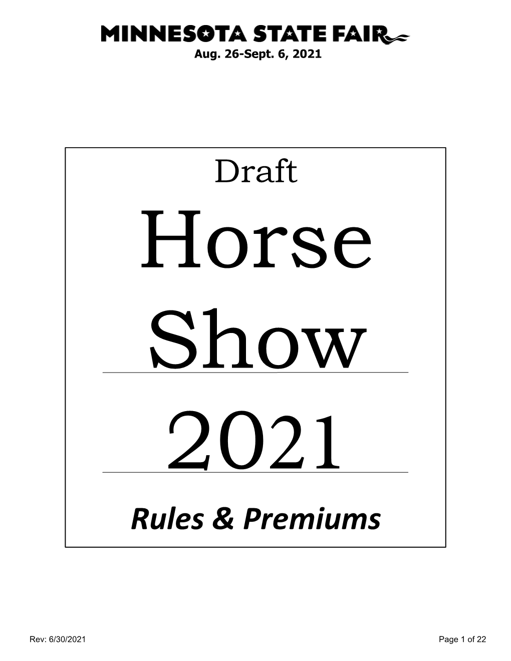 2021 Horse Show Rules and Premiums: Draft