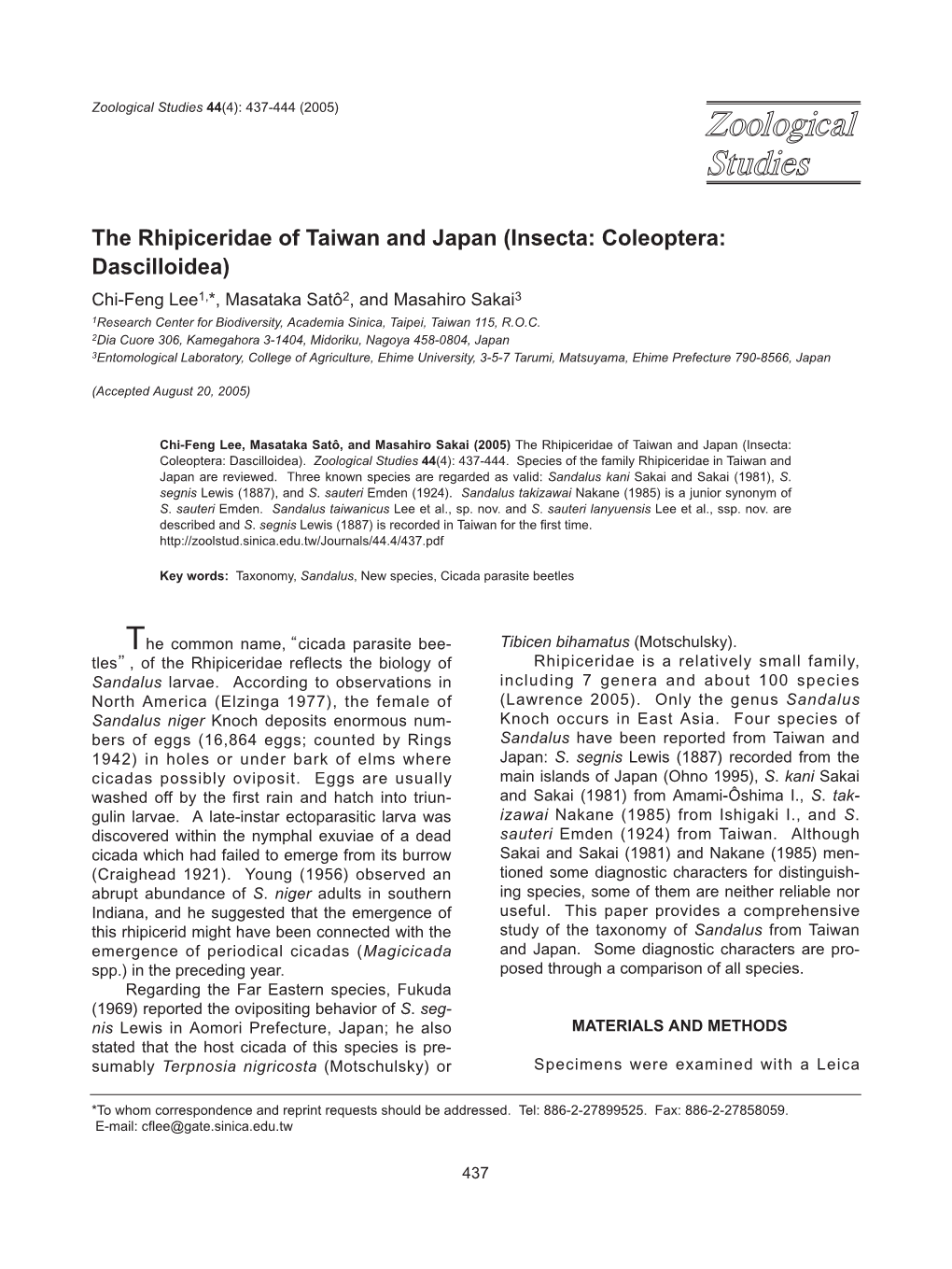 The Rhipiceridae of Taiwan and Japan