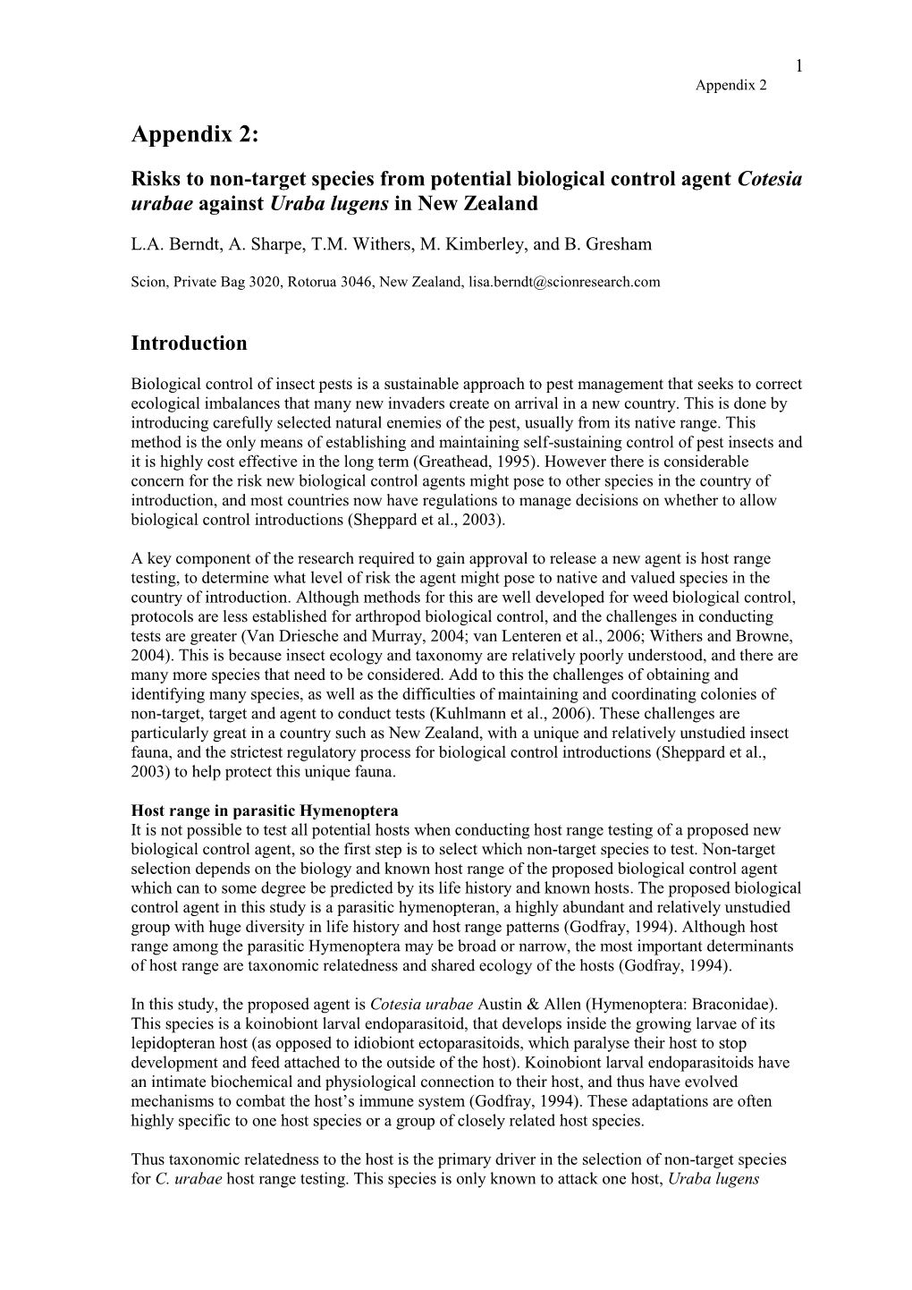 Developing Host Range Testing for Cotesia Urabae