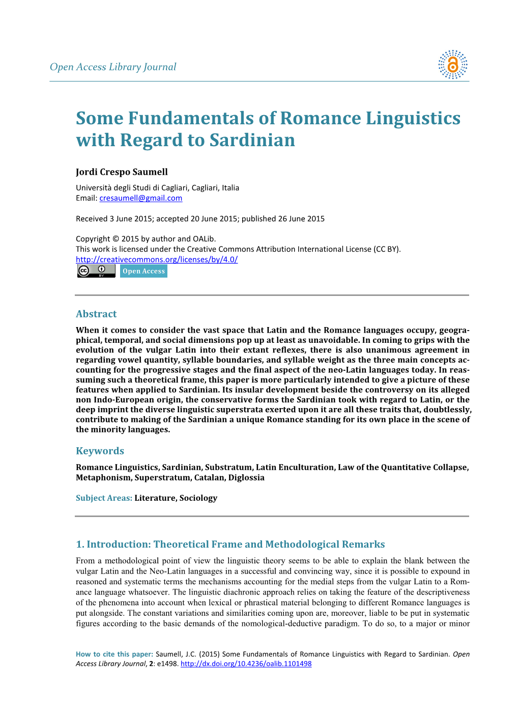 Some Fundamentals of Romance Linguistics with Regard to Sardinian