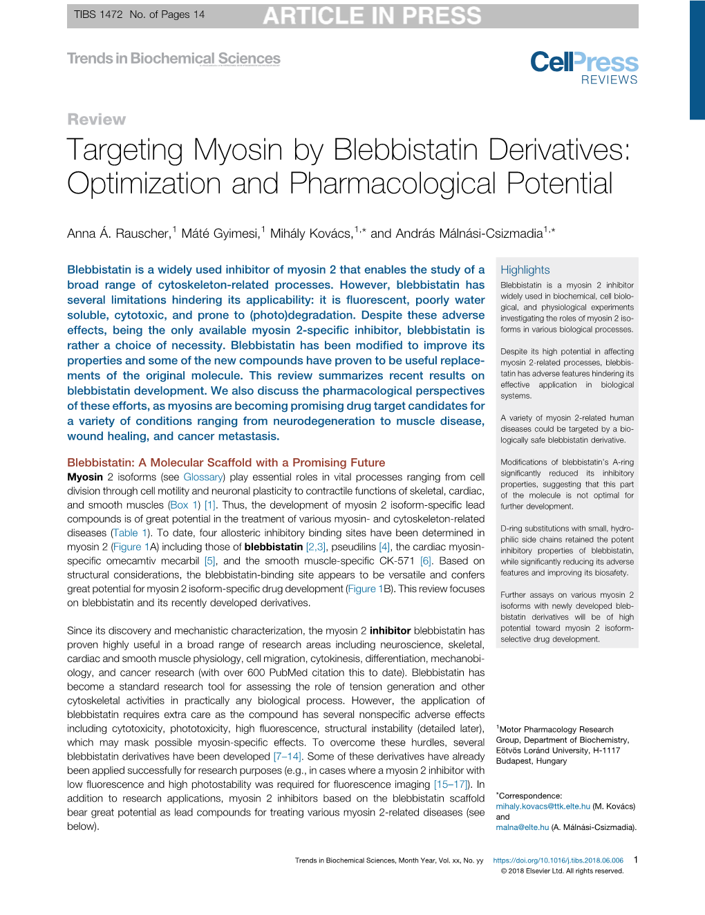 Targeting Myosin by Blebbistatin Derivatives
