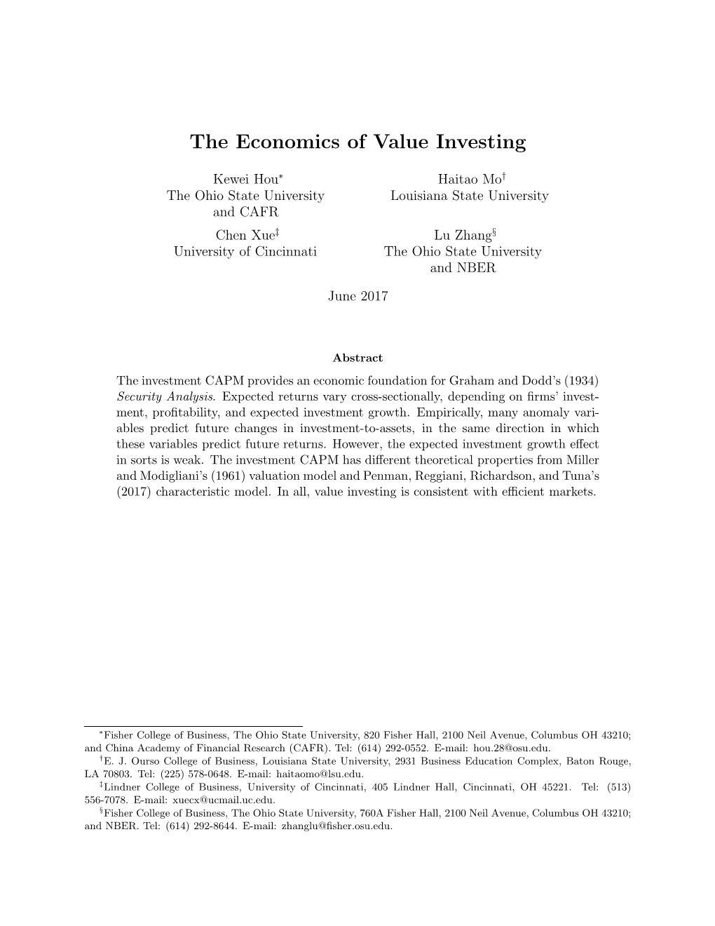 The Economics of Value Investing