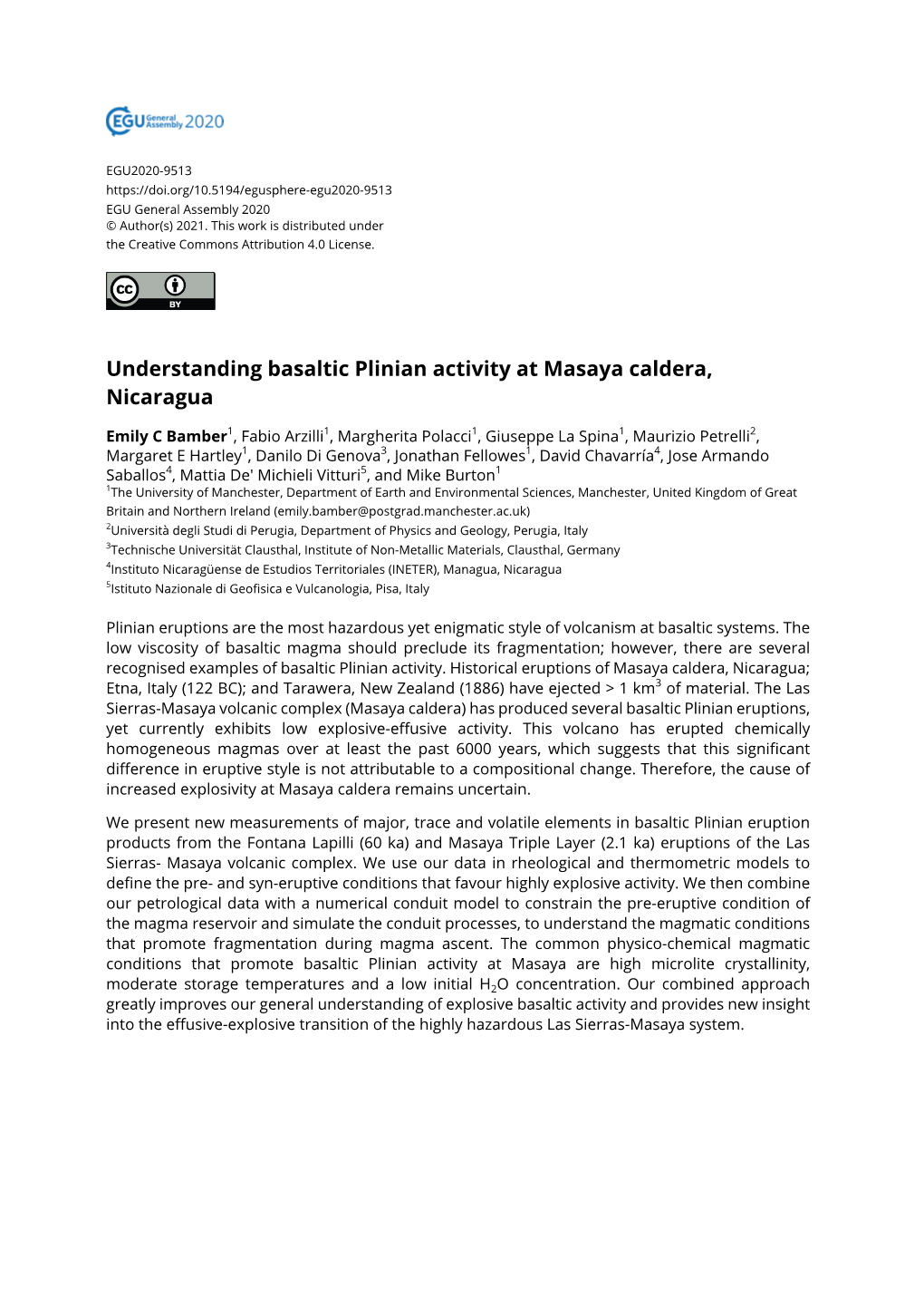 Understanding Basaltic Plinian Activity at Masaya Caldera, Nicaragua