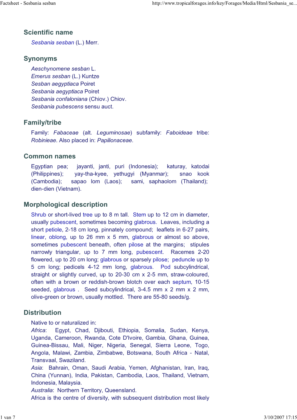 Factsheet - Sesbania Sesban