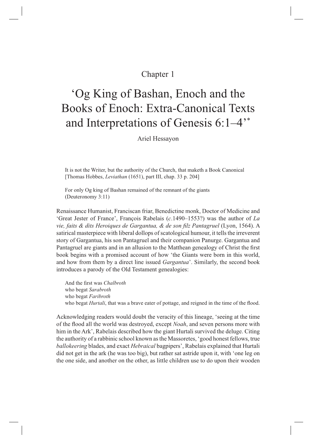 Og King of Bashan, Enoch and the Books of Enoch: Extra-Canonical Texts and Interpretations of Genesis 6:1–4’* Ariel Hessayon