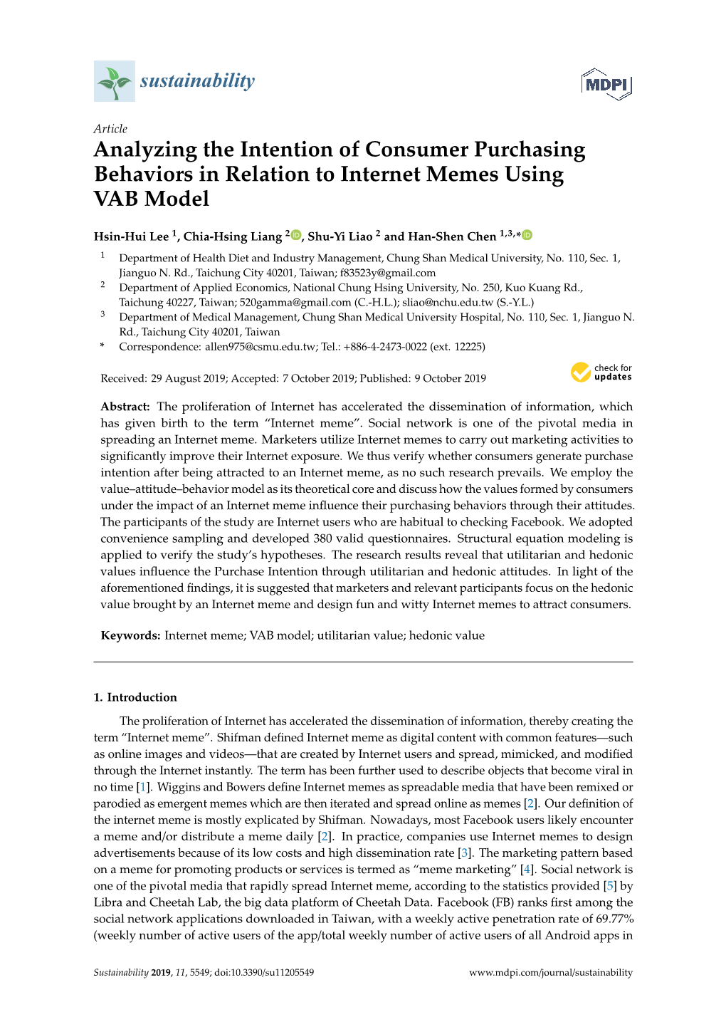 Analyzing the Intention of Consumer Purchasing Behaviors in Relation to Internet Memes Using VAB Model