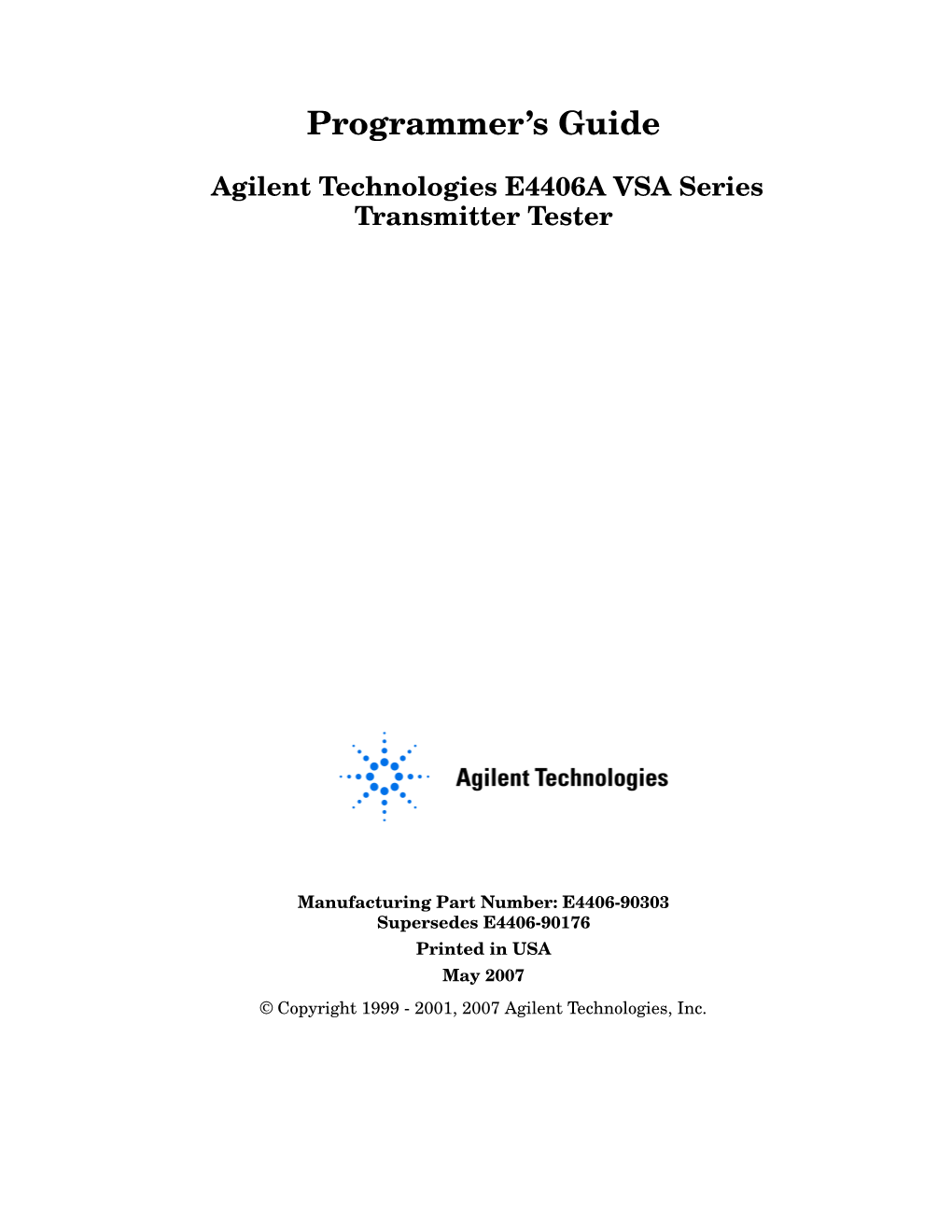 Programmer's Guide Agilent Technologies E4406A VSA Series Transmitter Tester