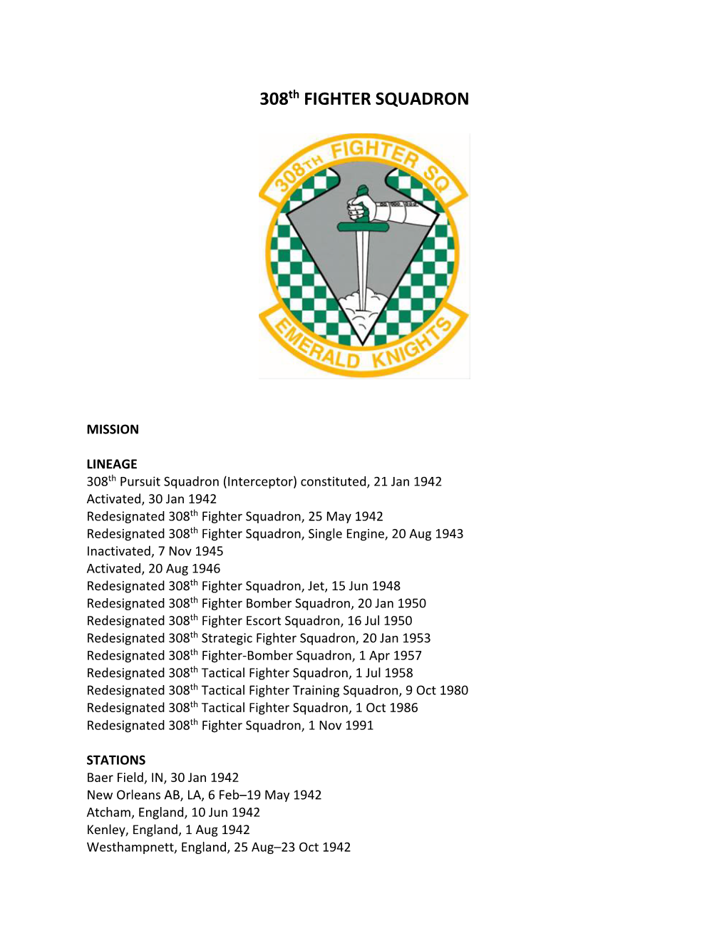 308Th FIGHTER SQUADRON