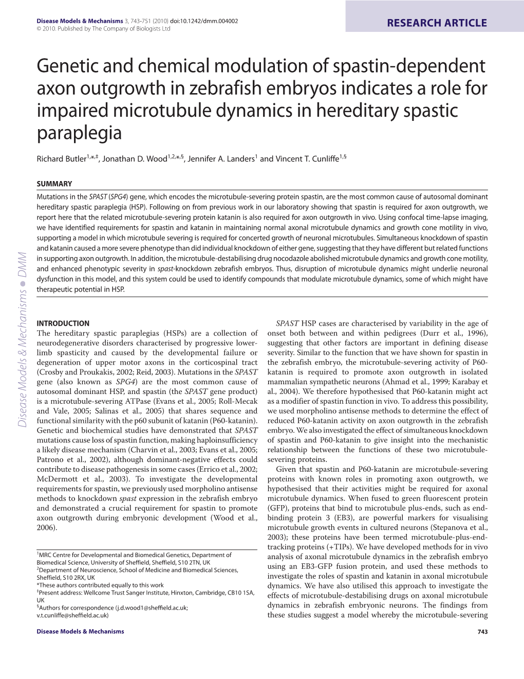 Genetic and Chemical Modulation of Spastin-Dependent Axon Outgrowth