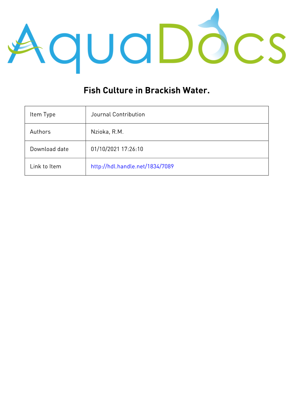 Fish Culture in Brackish Water