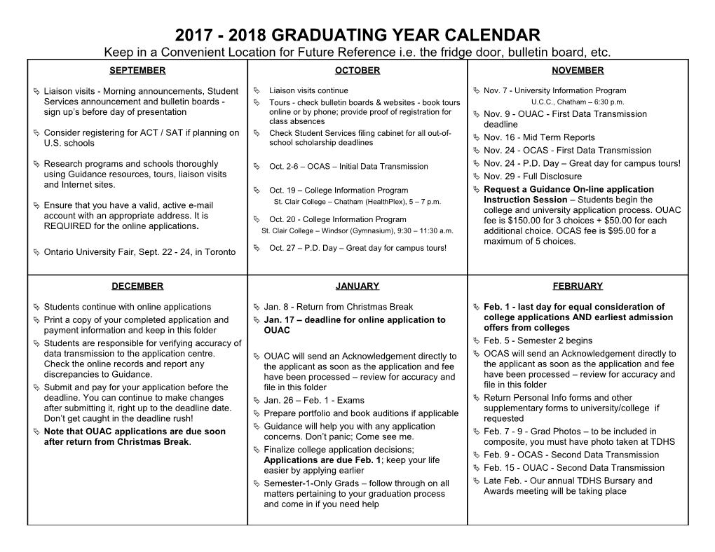 2005 - 2006 Graduating Year Calendar