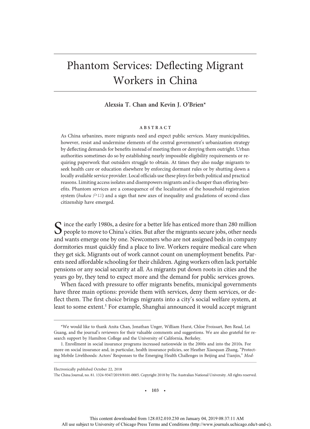 Phantom Services: Deflecting Migrant Workers in China